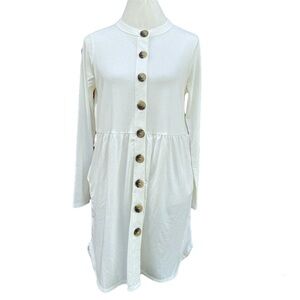 Zenana Long Button Front Cardigan Tunic, Medium, Pockets, White, NWOT, Nursing